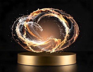 Glowing, swirling energy burst above a golden, cylindrical pedestal