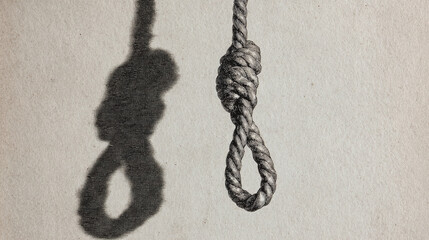 Two hangman nooses casting distinct shadows on a plain surface, potentially evoking themes of despair and finality.