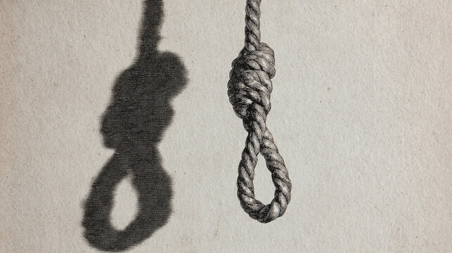 Two hangman nooses casting distinct shadows on a plain surface, potentially evoking themes of despair and finality.