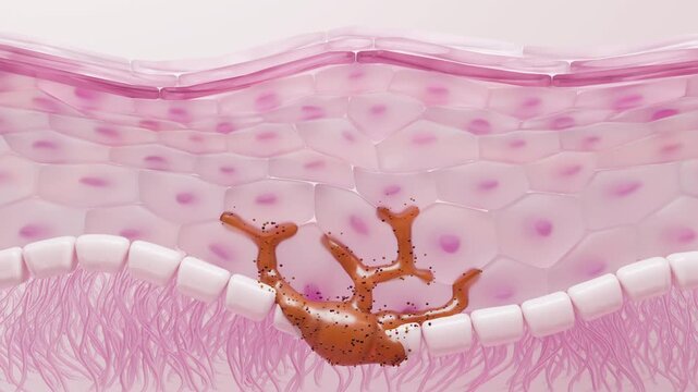 UV rays penetrating skin for melanin synthesis and melasma 3D animation