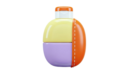 Stylized 3D rendering of a dual-colored cosmetic bottle with an orange cap