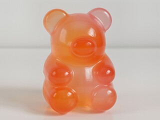 Orange translucent gummy bear candy isolated on a transparent background