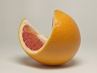 Vibrant sliced red grapefruit with textured peel on a light background