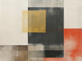 Abstract geometric painting with textured color blocks and warm, cool tones