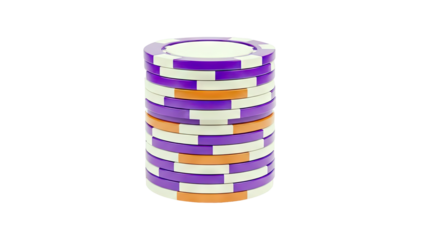 Stack of Purple, Orange, and White Casino Chips