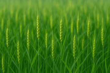 Obraz premium Green wheat field with fresh growing crops in natural farm landscape