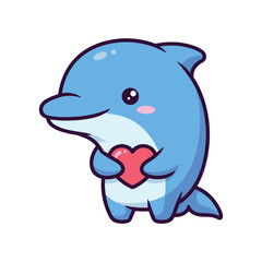 Adorable Cartoon Dolphin with Heart - Vector Illustration