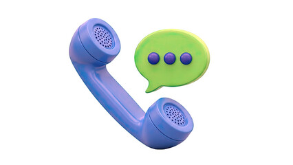 3D blue phone handset with green speech bubble and dots