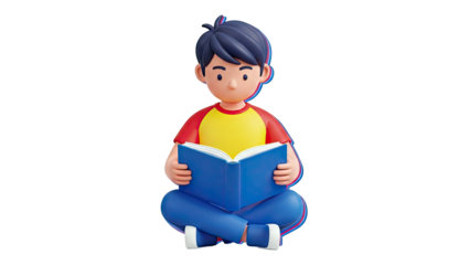 3D Cartoon Boy Reading a Book