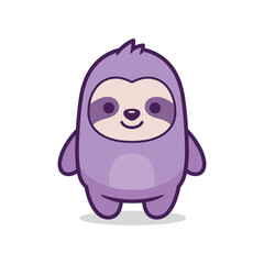 Obraz premium Cute cartoon sloth character standing happily with a friendly smile on a white background