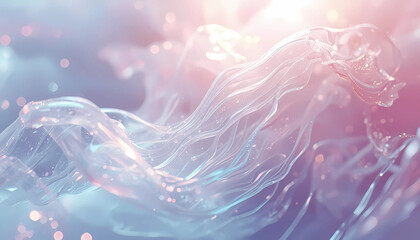 Ethereal wave of translucent liquid in soft pink and blue hues