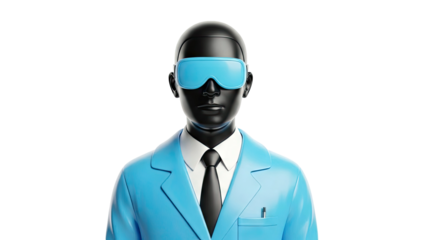 Mannequin in Lab Coat with Blue Goggles