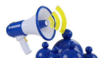 Megaphone broadcasting to a group of people