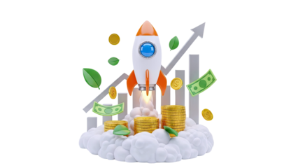 Rocket Launching with Financial Growth Symbols
