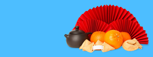 Obraz premium Fruits and traditional dishes set against a bright backdrop