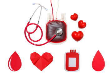 Blood donation items on white background, isolated, PNG