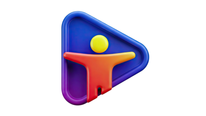 3D Play Button Icon with Human Figure