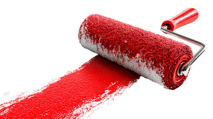 Obraz premium Red paint roller in action isolated on transparent background