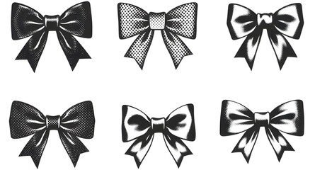 bow, ribbon, knot, bowtie, black, white, monochrome, minimal, elegant, classic, fashion, accessory, decor, decoration, gift, present, wrapping, party, wedding, birthday, celebration, holiday, vector, 