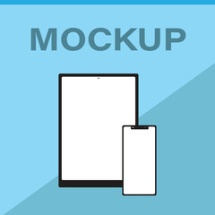 Modern computer monitors with blank white screens for displaying digital content and mockups