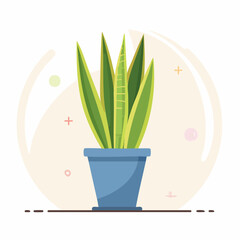 Illustrated houseplant in a blue pot against a soft beige background