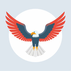 Soaring eagle vector illustration in flight against a white circle background