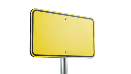 Blank yellow rectangular road sign with black border on pole
