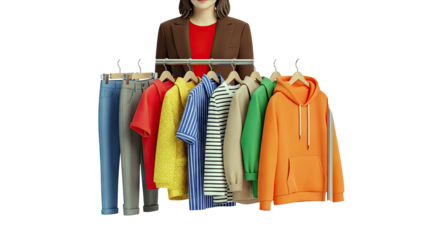 Wardrobe Selection: Casual Apparel on a Rack