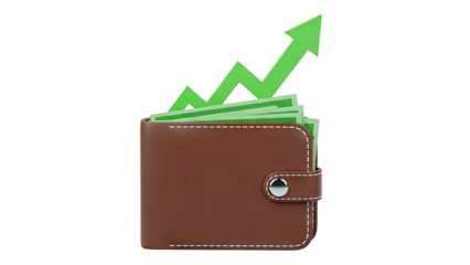 Wallet with Rising Green Arrow and Money