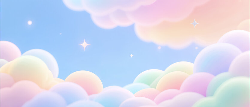 Wonderful Pastel Sky Cloudscape Soft Spherical Shapes Dreamy Minimalist Background Abstract Cute Sweet Atmosphere Rainbow Hues