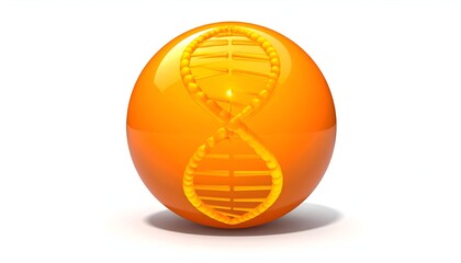 Rendered image of a glossy orange sphere with a DNA double helix embedded inside