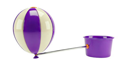 Purple and Cream Striped Balloon Connected to a Purple Bucket