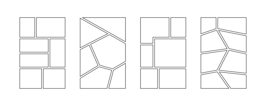 Comic book panel frame collection. Pop art template grid page set. Picture mood board ideas. Story board design pack for photo, poster, manga mockup. Vector cartoon image collage moodboard layout pack - Powered by Adobe