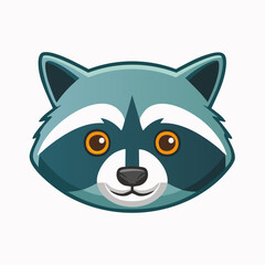 Cartoon raccoon face illustration on white background isolated design element