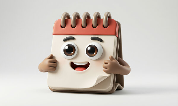 Cute 3D productivity character smiling calendar page with eyes and tiny arms soft clay render  Generative AI