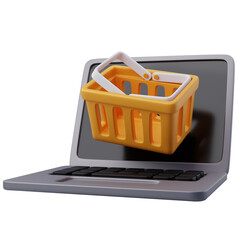 3D laptop with shopping basket icon