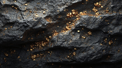 A close-up view of gold ore embedded in rough rock, showing the raw beauty of natural resources.