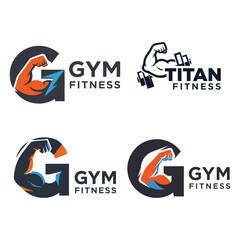 Illustration collection of gym and fitness logos with muscular arms