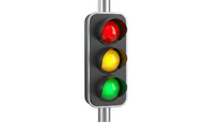 Three-Light Traffic Signal with Red, Yellow, and Green Lights Illuminated
