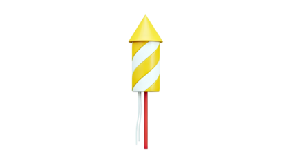 Yellow and white striped firework rocket on a white background