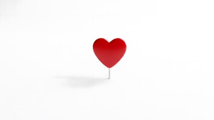 Red Heart Shaped Pushpin Object Isolated on White Background