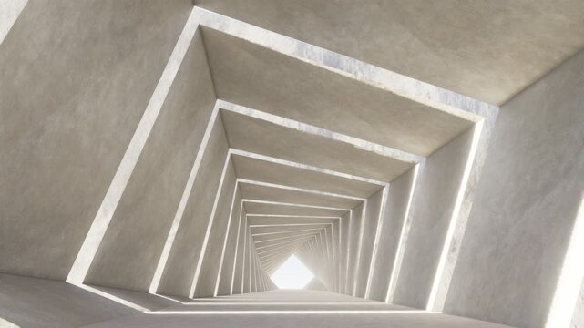 Minimal futuristic corridor with geometric frames and soft white lighting, creating depth, symmetry, and a clean architectural space for modern design concepts, 3d rendering