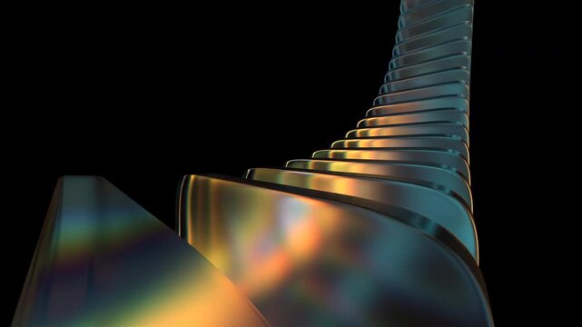 Abstract teal and orange glass shape 4k seamless loop animation on a black background, 3d render