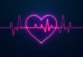 Symbolic human heart illustration with ECG waveform and AI data patterns on dark tech background, representing futuristic AI-powered heart disease diagnosis and modern digital healthcare innovation.