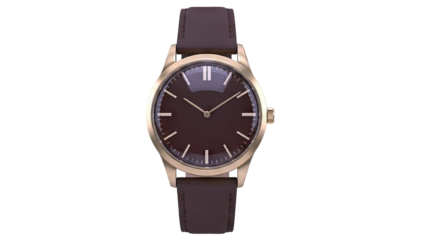 Gold Watch with Brown Dial and Leather Strap