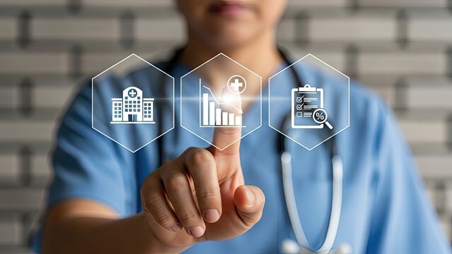 Healthcare professional interacting with digital medical interface - Powered by Adobe