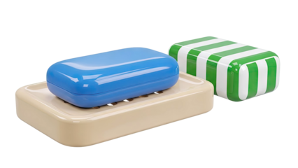 Two soap dishes with colorful bars of soap