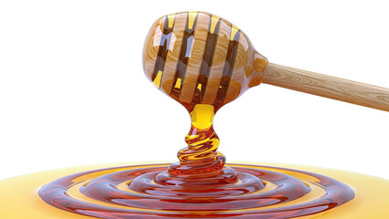 Honey dripping from a wooden dipper