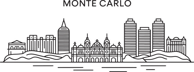 Monte Carlo skyline outline modern buildings casino landmark sea travel vector