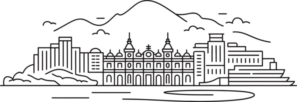 Monte carlo monaco city skyline line art style minimalist outline architecture design elements